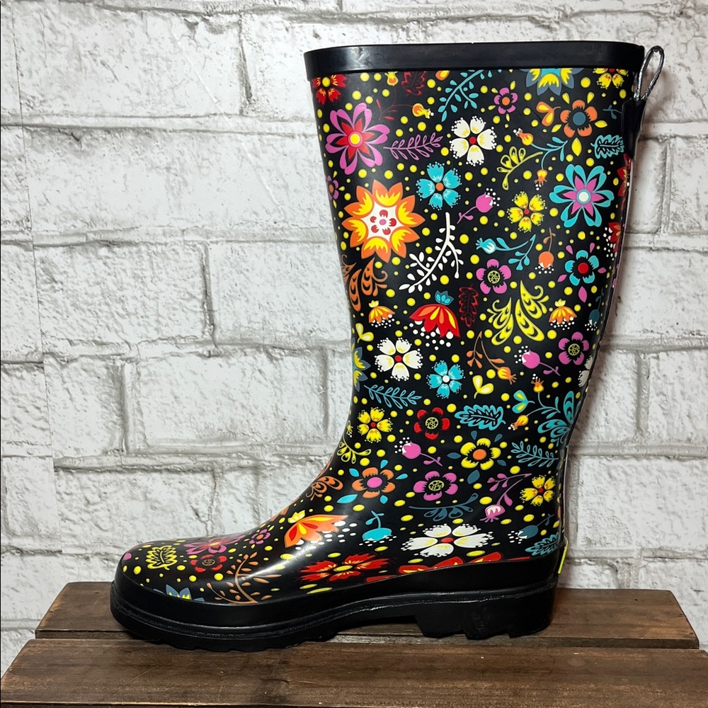 Western Chief Tall Black Floral Rain Boots - Picture 7 of 11